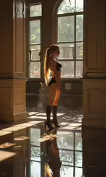 a sexy young woman standing in the middle of a room