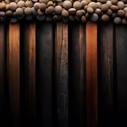 some rocks and wood on a wall