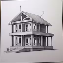 a drawing of a house on top of some paper,a drawing of a large house with two story