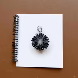 a spiral shaped object on top of a notebook