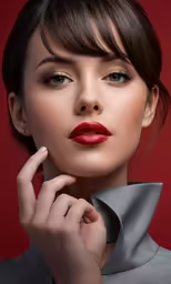 a young woman with red lipstick posing for the camera