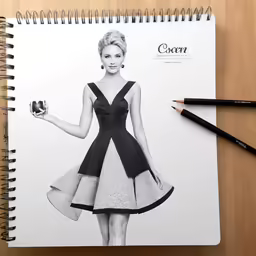 a drawing of a woman in a cocktail dress