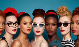 several models with sunglasses and red hair posing together