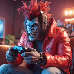 a man wearing gorilla ears and holding a game controller