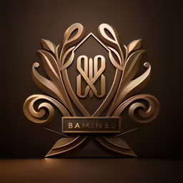 an elegant monogramed logo with gold details and leaves