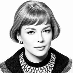 a woman with short hair and earrings is posing for the camera