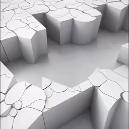 the large white objects are surrounded by smaller blocks