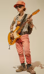 a woman with her hand on her guitar