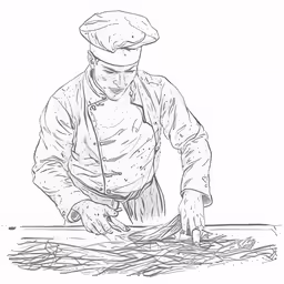 a black and white drawing of a person using scissors