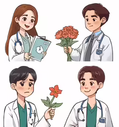 various pictures with doctors and flowers on them