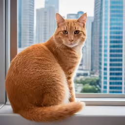an orange cat sitting in the window sill