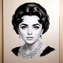 a drawing of a woman with very dark hair