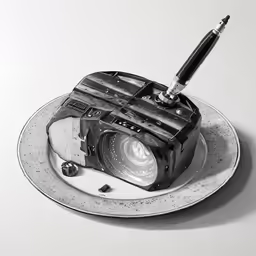 a camera is sitting on top of a plate