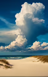 beach sand and grass on a cloudy day