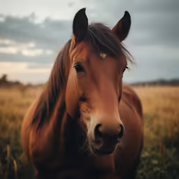 a horse is standing on the grass in a field