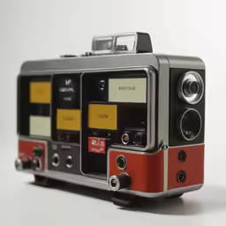 an old vintage radio that is red and black