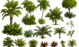 a set of different trees with lots of green leaves