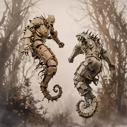two animated action figures appear to be jumping in the air
