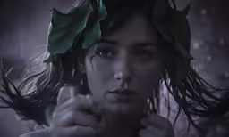 an image of a woman with long hair wearing a leaf headdress
