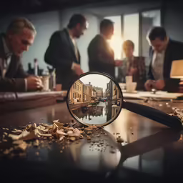 some people and a magnifying glass on a table