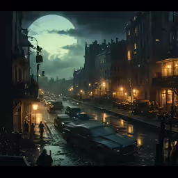 an eerie picture of cars driving down the street