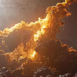 the bright flame appears to be blazing on the ground