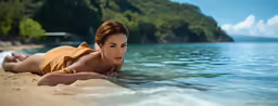 a beautiful woman laying down in the water