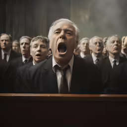 a group of men singing in suits