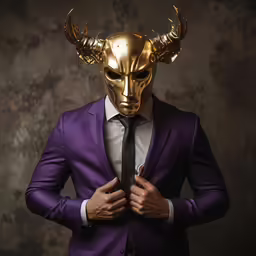 a person in a suit and mask with scissors