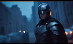 a man in batman ark costume is looking away from the camera