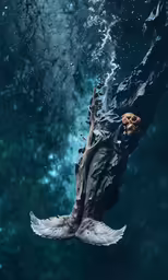 a bird is submerged in the water