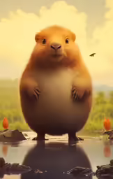 a stuffed animal is standing in the water