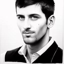 a close up of a person wearing a jacket and shirt