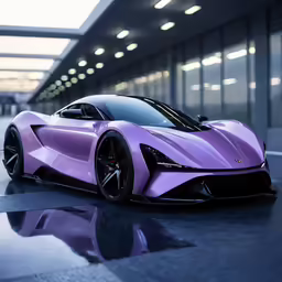 the concept car pink is parked outside the building