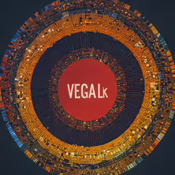 the word vegaalk is printed over an image of the city,the word vegaak surrounded by rows of buildings
