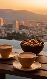 two cups filled with drink sit on the table