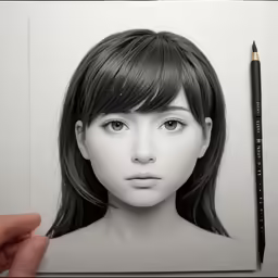 a person is shown in the drawing with a pencil