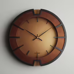 a brown and black clock on the wall with numbers