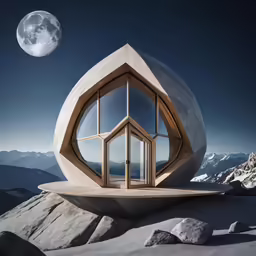 an unusual building with an open window on a mountain