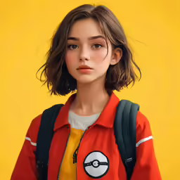a girl with short hair wearing a pokemon shirt