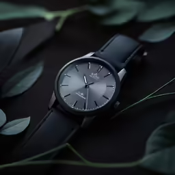 the watch is sitting on a black cloth