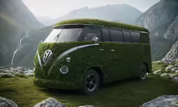 a volkswagen vw bus is made of grass