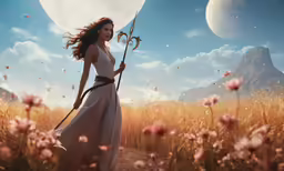 an image of a girl playing with her hair in a field