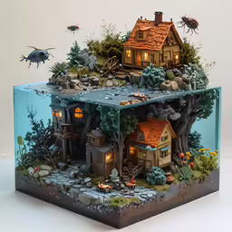 a small house inside of an aquarium