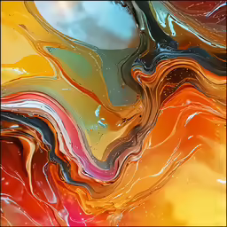 an abstract artwork with various colors of water and a black border