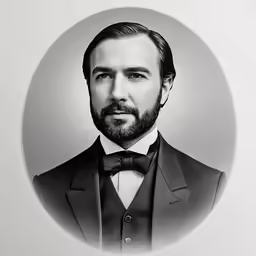 black and white image of a bearded man