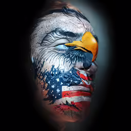 a man with a patriotic face paint on his face