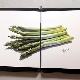a notebook with a drawing of asparagus
