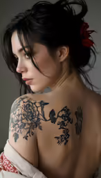 a young girl with tattoo design on her back