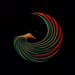 an eagle is flying in the dark near colorful lines